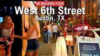 AUSTIN West Sixth Street Clubs and Nightlife  Walk Texas 4K 2024