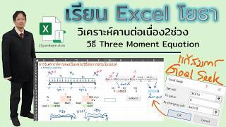 ใช้ Excel+GoalSeek วิเคราะห์คานต่อเนื่อง2ช่วง ด้วยวิธีสมการสามโมเมนต์