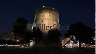 Timelapse of time changing and White Tower illumination, Thessaloniki