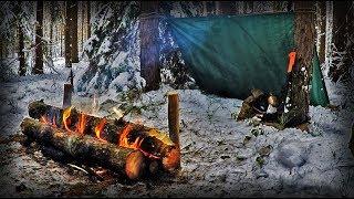 ПОХОД в ЛЕС/Костер Нодья/Укрытие в лесу/Shelter in the forest