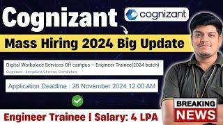 Cognizant Mass Hiring 2024 | Next Phase Application Opened | Salary: 4 LPA |Engineer Trainee Hiring