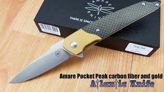 AMARE POCKET PEAK LINERLOCK GOLD / CARBON FIBER 14C28N SANDVIK FOLDING KNIFE 201802