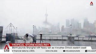 Tropical Storm Kong-rey pounds Shanghai with heavy rain as it brushes China's eastern coast