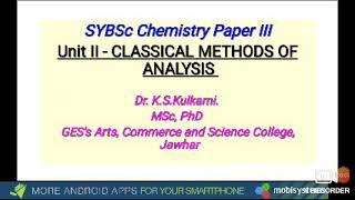 SYBSc Chemistry Paper III -  Dr. K.S.Kulkarni