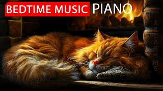 BEDTIME Music | The Cozy Charm of a Red Cat Sleeping Near the Fireplace to Soothing Piano Music