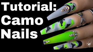Summer Camo Nail Art Tutorial | How to Apply Crystals | Vee Nailedit