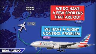 Flight control problem on approach. American Boeing 777 diverts to Kennedy Airport. Real ATC