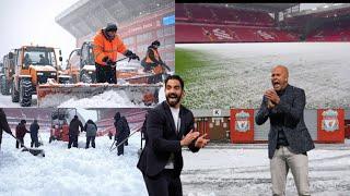 Anfield weather !! Liverpool vs Manchester United  update as snow COVERS entire stadium  ...