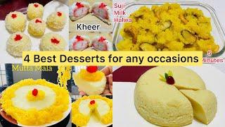 4 Quick & Easy Mouth Melting Dessert Recipes | Muttai Mala ,Egg Pudding, Kheer Kadam, Halwa