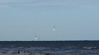 SpaceX Falcon Heavy GOES U Launch and Landing From the Beach in Cocoa Beach