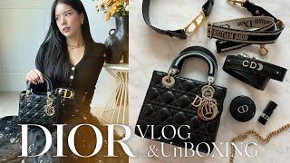 Shopping 𝒗𝒍𝒐𝒈 & 𝐃𝐈𝐎𝐑 unboxing  Dior Lady Dior small black, Dior bag strap, belt, choker, cushion