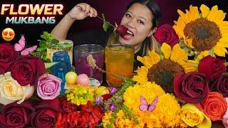  Flowers Mukbang || Eating REAL Flowers  || Sunflower, Rose, Hibiscus & More!