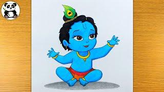 Easy Colour drawing of bal krishna | god krishna@TaposhiartsAcademy