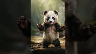 Adorable panda cub stands up With AI#animals #panda