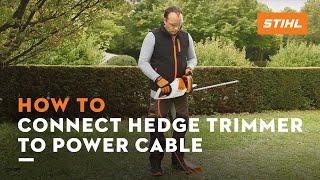 STIHL HSE 42 ꘡ How to connect the power cable on an electric hedge trimmer | Instruction