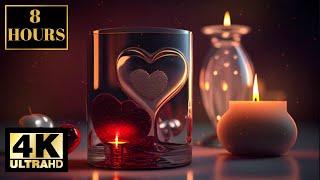 Romantic Heart Love Valentines day Candles With Fireplace Sounds Wallpaper Background 4K 8 HOURS