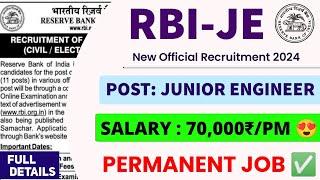 RBI New Recruitment 2024। Junior Engineer। Diploma & Degree। RBI JE Vacancy 2024। Latest Jobs 2024