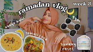 ramadan vlog | week 3 - abaya haul, sunday reset, gym & somali food date with husband!