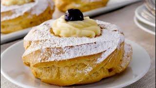 ZEPPOLE DI SAN GIUSSIPE BAKED! With Lemon Cream  EMPTY and LIGHT Foolproof recipe