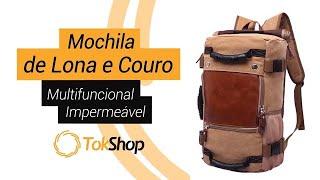 MOCHILA DE LONA E COURO MULTIFUNCIONAL IMPERMEÁVEL - TOKSHOP