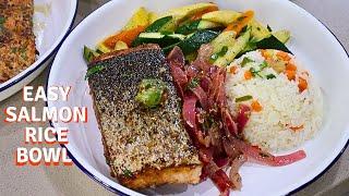 Garlic Butter Salmon Rice Bowl recipe -  Quick and Easy Rice Bowl dishes - Tasty Salmon recipes