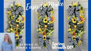 EASY BUMBLE BEE & SUNFLOWER YARDSTICK DOOR SWAG * CENTERPIECE * GARLAND * SPRING WREATH DIY #wreaths