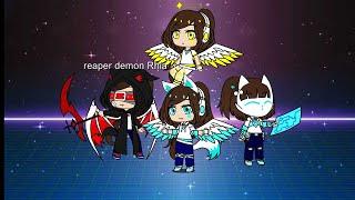 Rhias past (Wolfy, reaper demon Rhia, guardian angel Rhia, and emotionless/creator Rhia) AUs