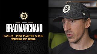 Brad Marchand speaks to the media about the Bruins coaching change.