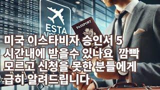 미국 이스타비자 긴급 승인서 5시간내에 받을수 있나요  깜빡 모르고 ESTA신청을 못한 분들에게 급히 방법 알려드립니다 영국비자 포함