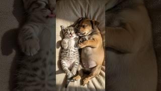 Kitten and Puppy Snuggle Up for the Sweetest Nap Ever #cat #dog #animals #funny #cute