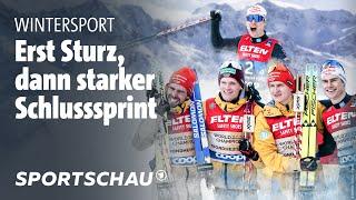 Nordische Kombination: Deutsche Staffel kämpft sich nach Sturz ganz nach vorne | Sportschau