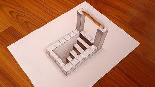 How to Draw 3D stairs | Easy 3D Drawing Tutorial for Beginners | Optical Illusion Art Step by Step