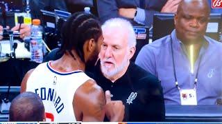 Gregg Popovich grabs mic to tell Spurs fans to stop booing Kawhi Leonard. Kawhi post game interview.