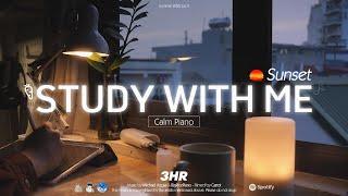 3-HOUR STUDY WITH ME | Calm Piano  | Pomodoro 50-10 | Sunset