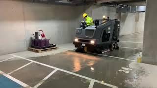 Karcher B300 RI Combination Ride-On Sweeper and Scrubber Dryer Car Park Demonstration