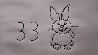 How To Draw Rabbit With 33 Number Simple