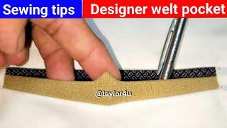 Sewing a V-Cut shape Welt Pocket | Designer pant pocket