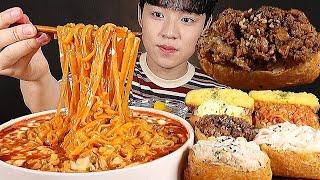 치즈 불닭볶음탕면 고구마돈까스 유부초밥 먹방 CHEESE SPICY FIRE NOODLES BULDAK PORK CUTLET MUKBANG ASMR