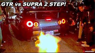 Crazy R34 Skyline GTR 2 Step vs Mk4 Supra vs Supercars Rev Battle!