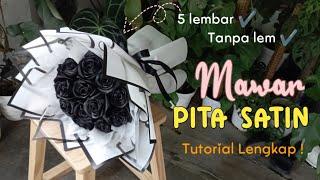 CARA MEMBUAT BUKET WISUDA BUNGA MAWAR PITA SATIN WARNA HITAM UNTUK COWOK /KADO HARI GURU UNTUK COWOK