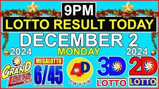 Lotto Result Today 9pm December 2 2024 PCSO