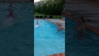 Natalie Ian Wally and Becky playing in Ian swimming pool