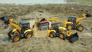 Mahindra Truck Accidents River Pit Pulling Out Three JCB 5CX Eco Backhoe ? Massey Tractor | CS Toy