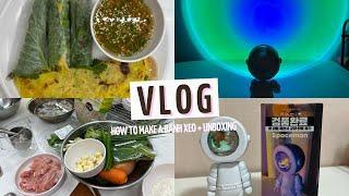 LIFE IN KOREA  | HOW TO MAKE A Bánh Xèo |  UNBOXING ASTRONAUT COLOR CHANGING MOOD LAMP