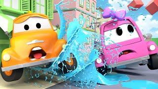 Tom The Tow Truck and Suzy the PINK CAR in Car City - Cars Trucks construction cartoon for children