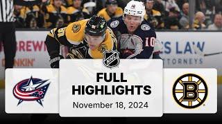 NHL Highlights | Blue Jackets vs. Bruins - November 18, 2024