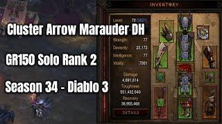 Season 34 Marauder Demon Hunter GR150 Solo Rank 2 - Diablo 3