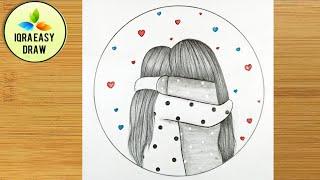 How to Draw Two Sisters Hugging || Sisters Drawing || Easy drawing for girls || Step by Step