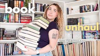 my LARGEST book unhaul to date | book clean out w/ 60+ books