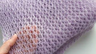 Openwork pattern with knitting needles for mohair. Air pattern for stole and gossamer